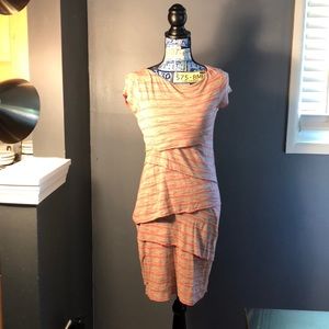 Orange and beige midi bandage dress